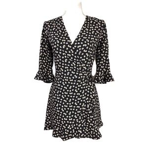 Loft Factory black floral wrap dress bell sleeve